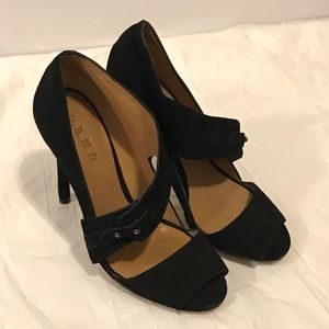 L.A.M.B suede peeptoe stilleto heels 7.5 black